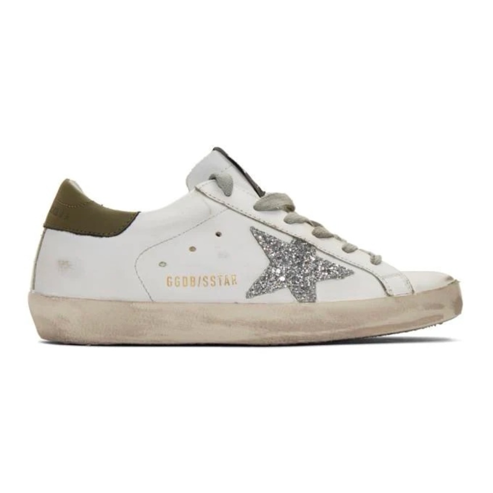 Golden Goose White/Silver/Olive Superstar Sneakers - Size 38 - with Box/Dustbag